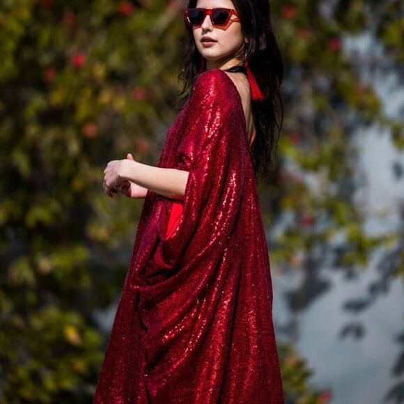 Designer Jennafer Grace Ruby Sequin Caftan - Picture 4 of 6